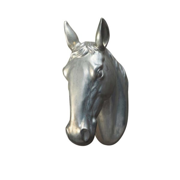 Cabeza decorativa de caballo plateada