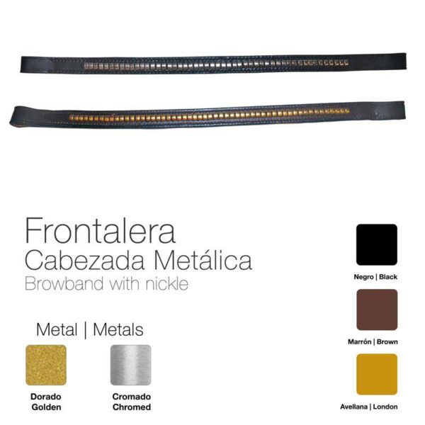 Frontalera cuero con adorno metálico plateado ZALDI