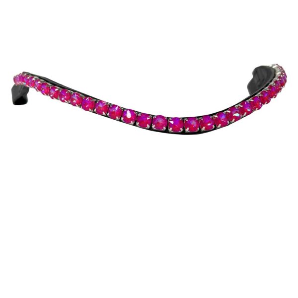 Frontalera cuero café con pedrería fucsia ZALDI